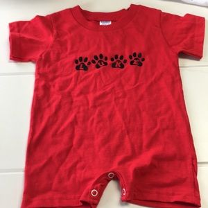 Red Romper with Luke Paw Prints